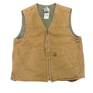 Carhartt Sherpa Lined Duck Canvas Work Vest Brown Men Large Utility Rugged Gorp